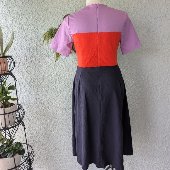 Boden Womens 16 Purple Navy Blue Colorblock Fit & Flare Ivy Ponte Midi Dress - Picture 4 of 7